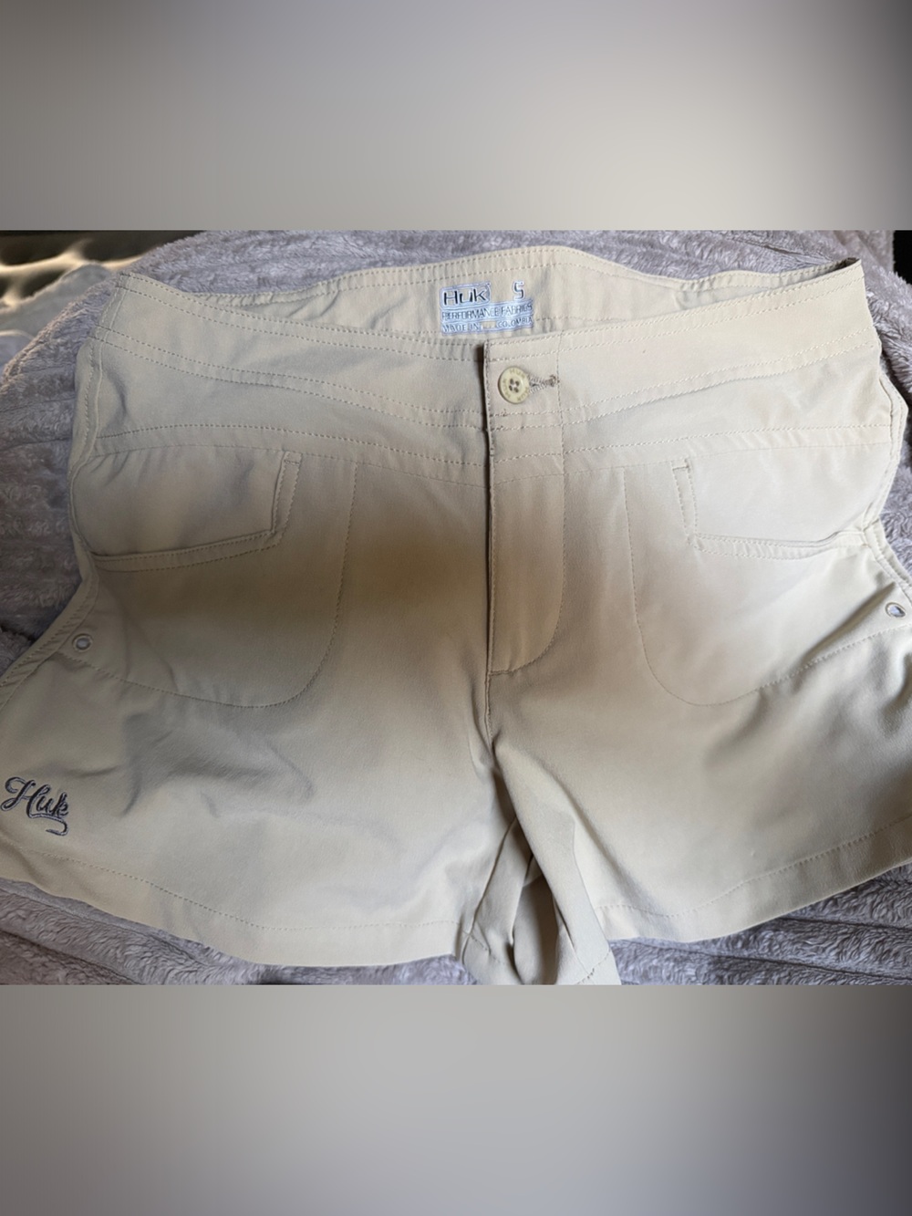 Huk Light Beige Performance Shorts with Embroidered Logo